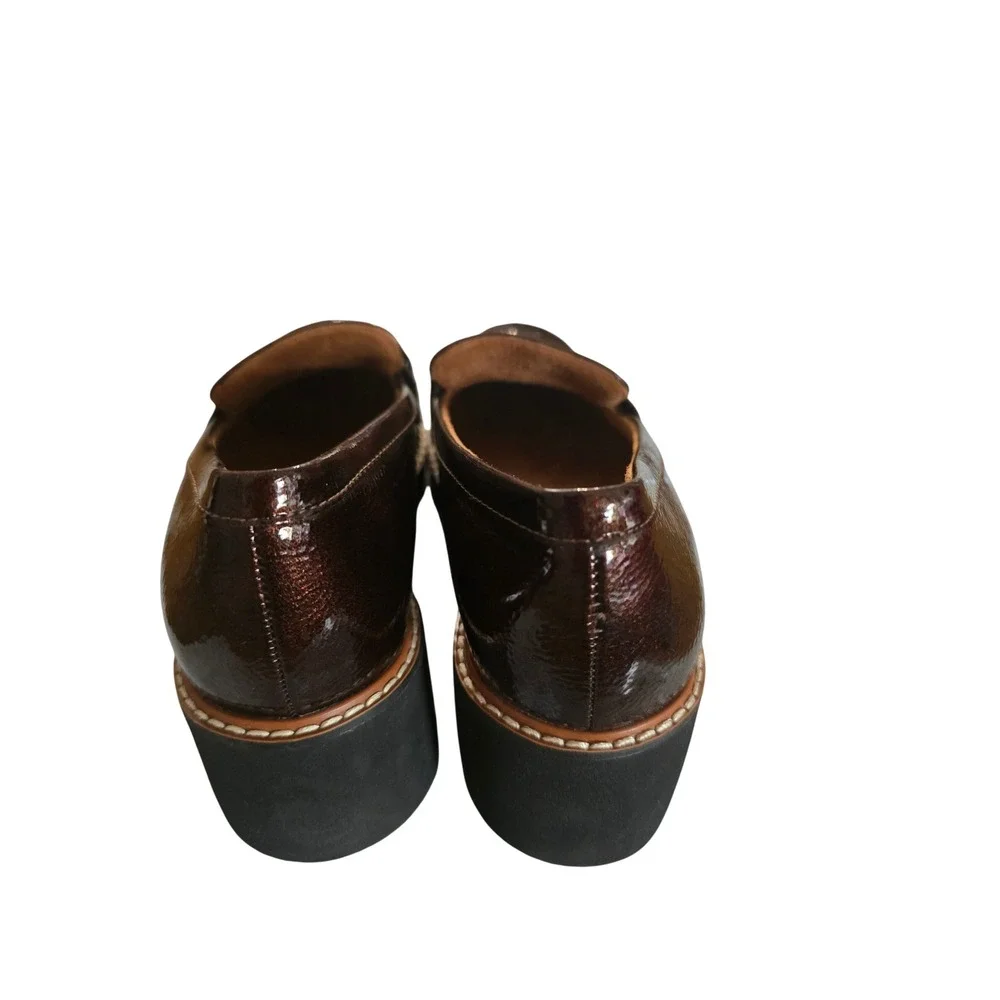 Naturalizer Brown Patent Loafers Womens 6 Gold Chain Link Slip On Flats Preppy